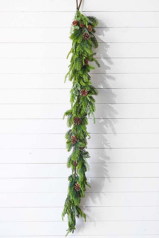 72” Real Touch Norfolk Spruce and Juniper Garland Lifelike Greenery for Winter, Holiday & Rustic Decor