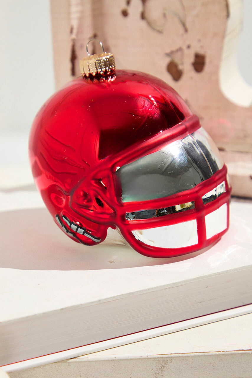 3.5" Red Glass Football Helmet Ornament Team Spirit Holiday Keepsake