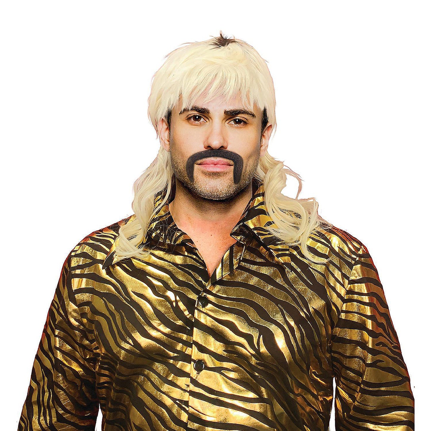 King of Tigers Cosplay Wig Blonde Mullet Wig and False Mustache Costume Set | USA Decoration®