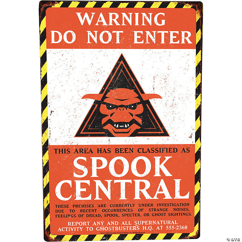Ghostbusters™ Warning Do Not Enter Spook Central Metal Sign | USA Decoration®