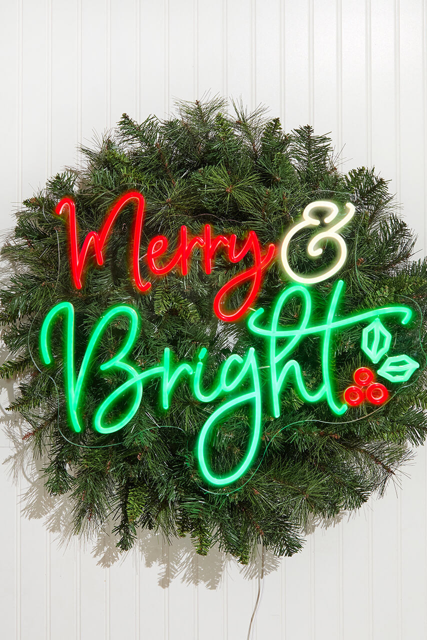 24 Inch Merry & Bright Lit Neon Sign Holiday Decoration