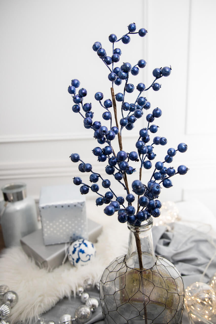 29” Metallic Navy Crabapple Christmas Spray Elegant Holiday Decorative Stem