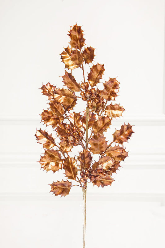 27-Inch Copper Metallic Holly Berry Stem for Luxe Holiday Arrangements