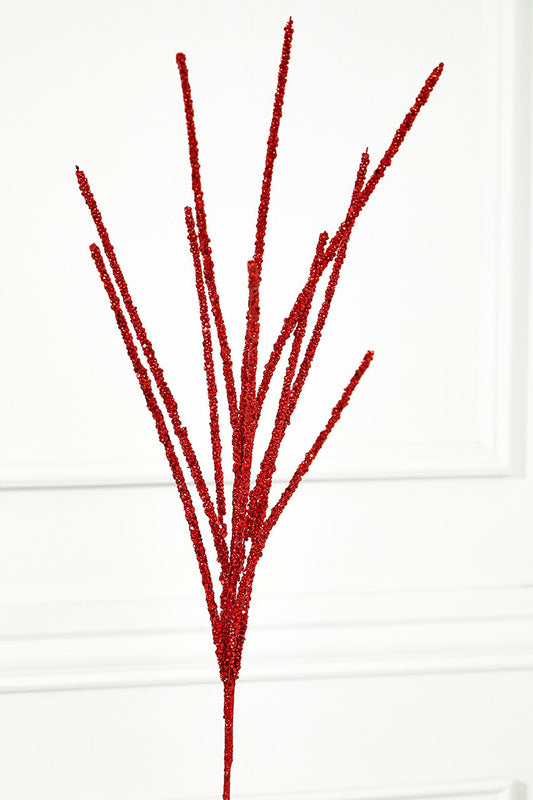 32? Red Mini Glitter Berry Grass Christmas Spray Sparkling Holiday Filler