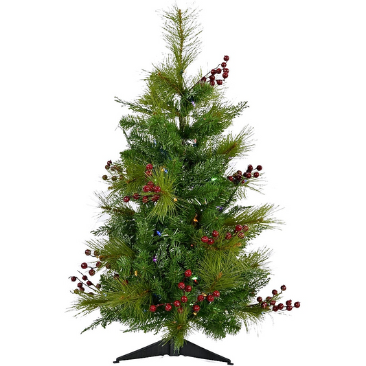 StayBright 3-ft Newberry pine Pre-lit Artificial Christmas Tree with Multicolor LED Lights | USA Decoration®