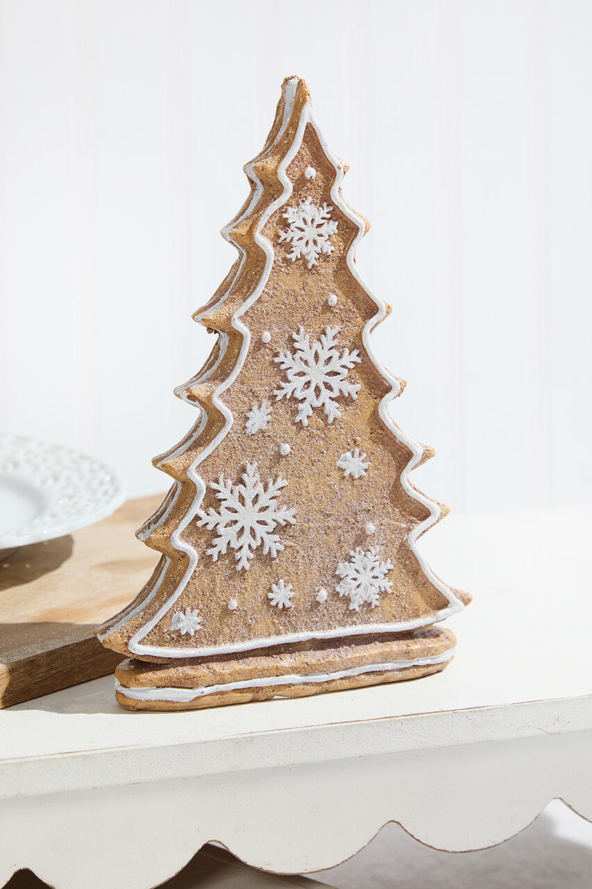 Resin Gingerbread Tree with Snowflakes 8 Inch Christmas Decoration