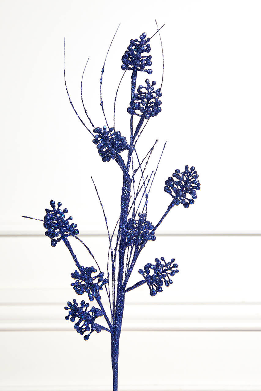 27.5” Navy Glitter Berry Grass Spray for Holiday Decor