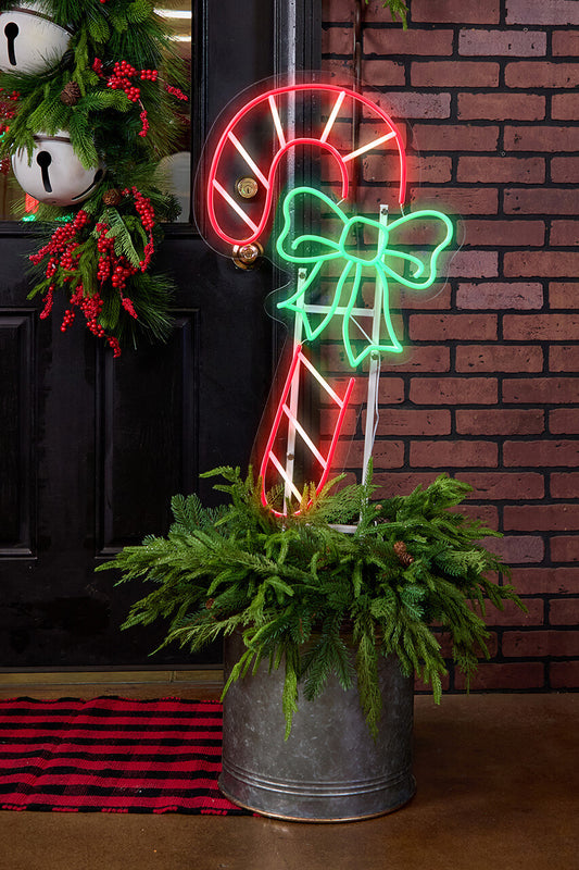 17.9 Inch Candy Cane Lighted Metal Yard Stake