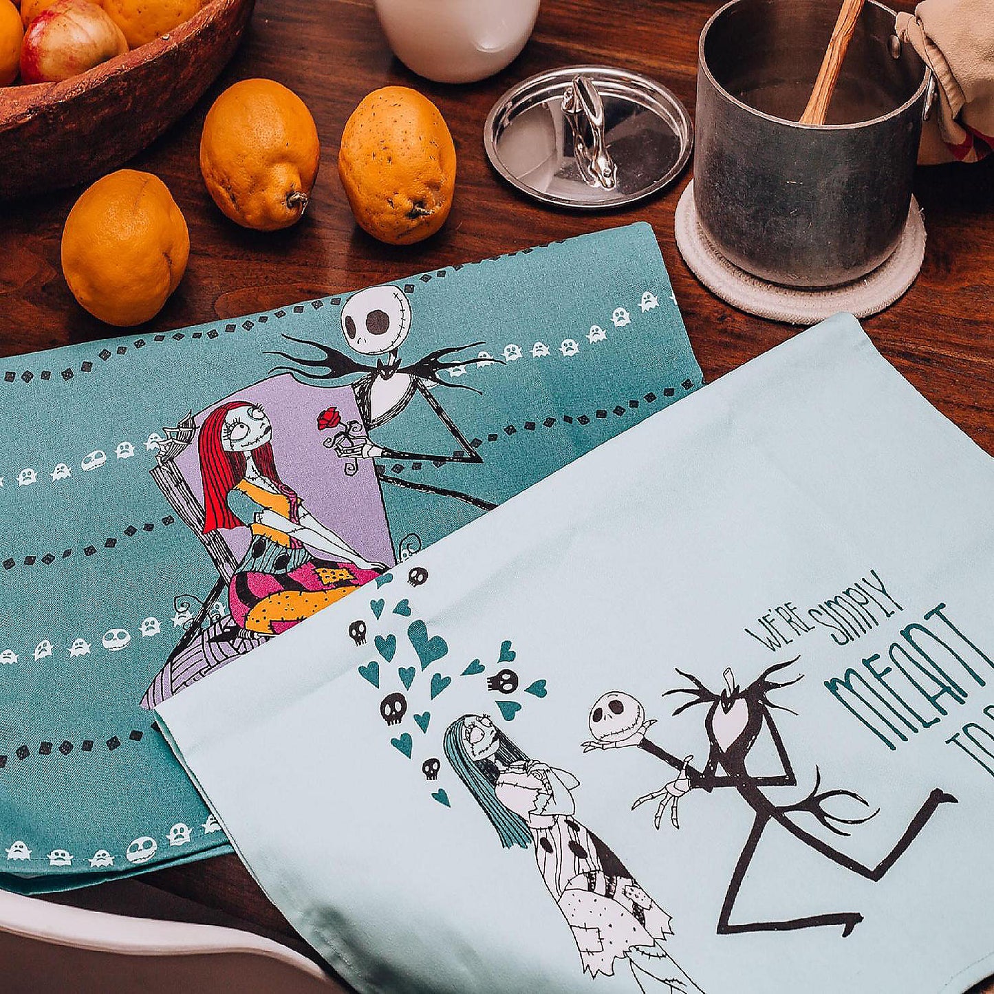 Nightmare Before Christmas Jack and Sally Cotton Kitchen Hand Towels Set of 2 | USA Decoration®