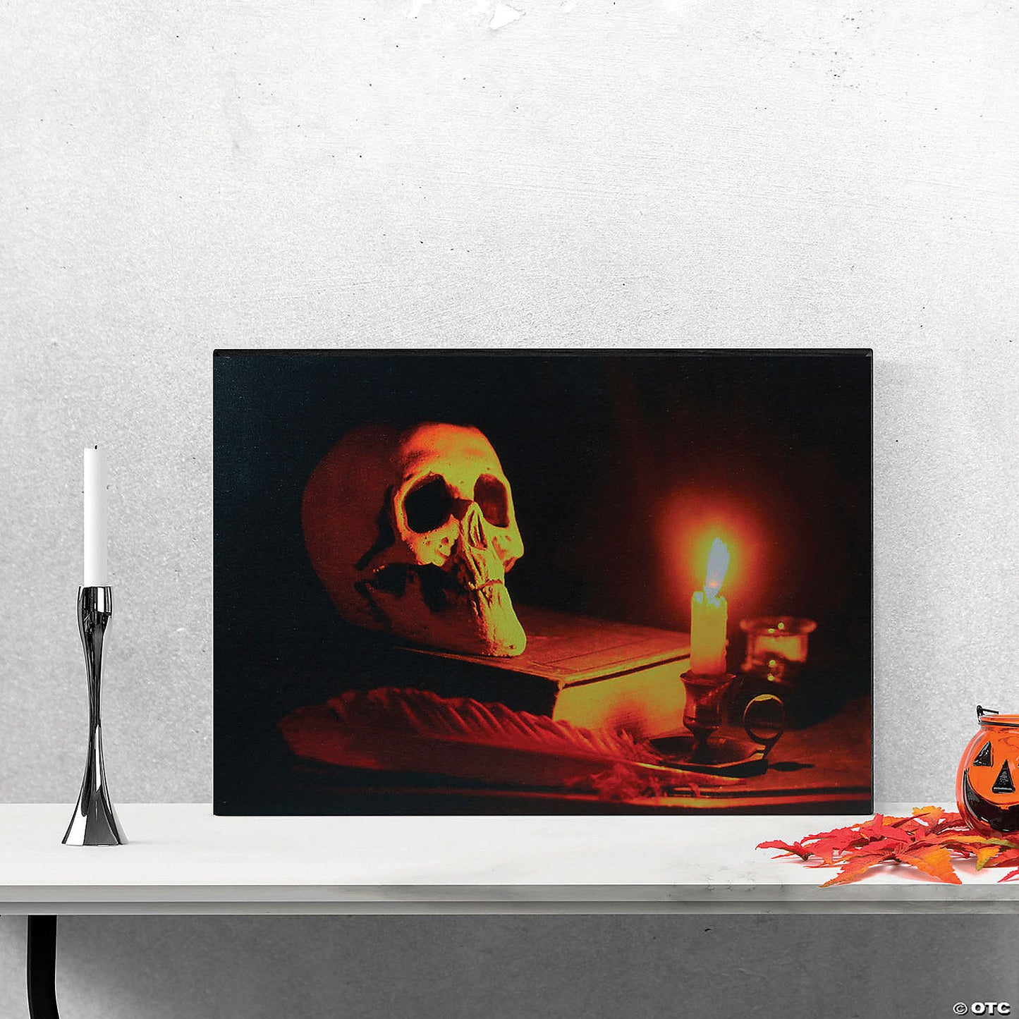 Northlight Black and Orange LED Lighted Skull Halloween Wall Art 12" x 15.75 | USA Decoration®