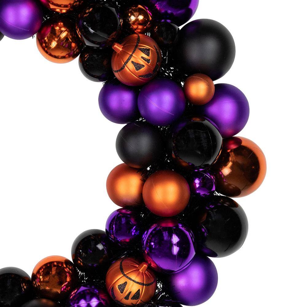 24 in. Unlit Jack-O-Lantern Shatterproof Ball Ornament Artificial Halloween Wreath | USA Decoration