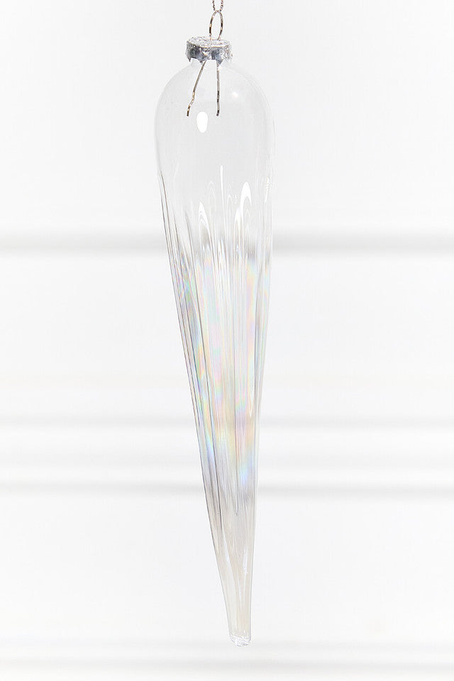 9.5” Iridescent Finial Glass Ornament for Holiday Decor