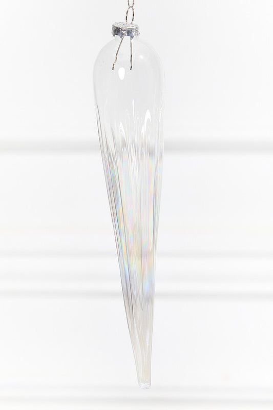 9.5” Iridescent Finial Glass Ornament for Holiday Decor