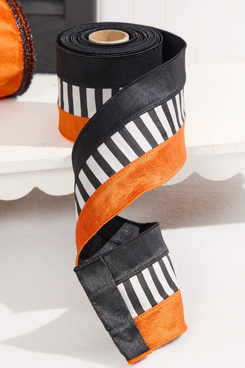 4" x 10 Yard Black and White Striped Ribbon Wired Halloween Ribbon for Wreaths, Crafts & Décor