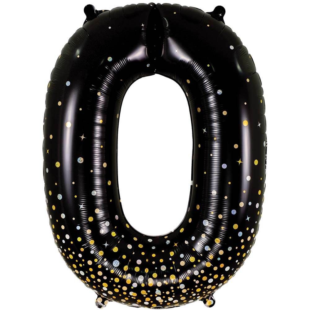 34 inch NUMBER 0 - OAKTREE - SPARKLING FIZZ HOLOGRAPHIC BLACK | USA Decoration®