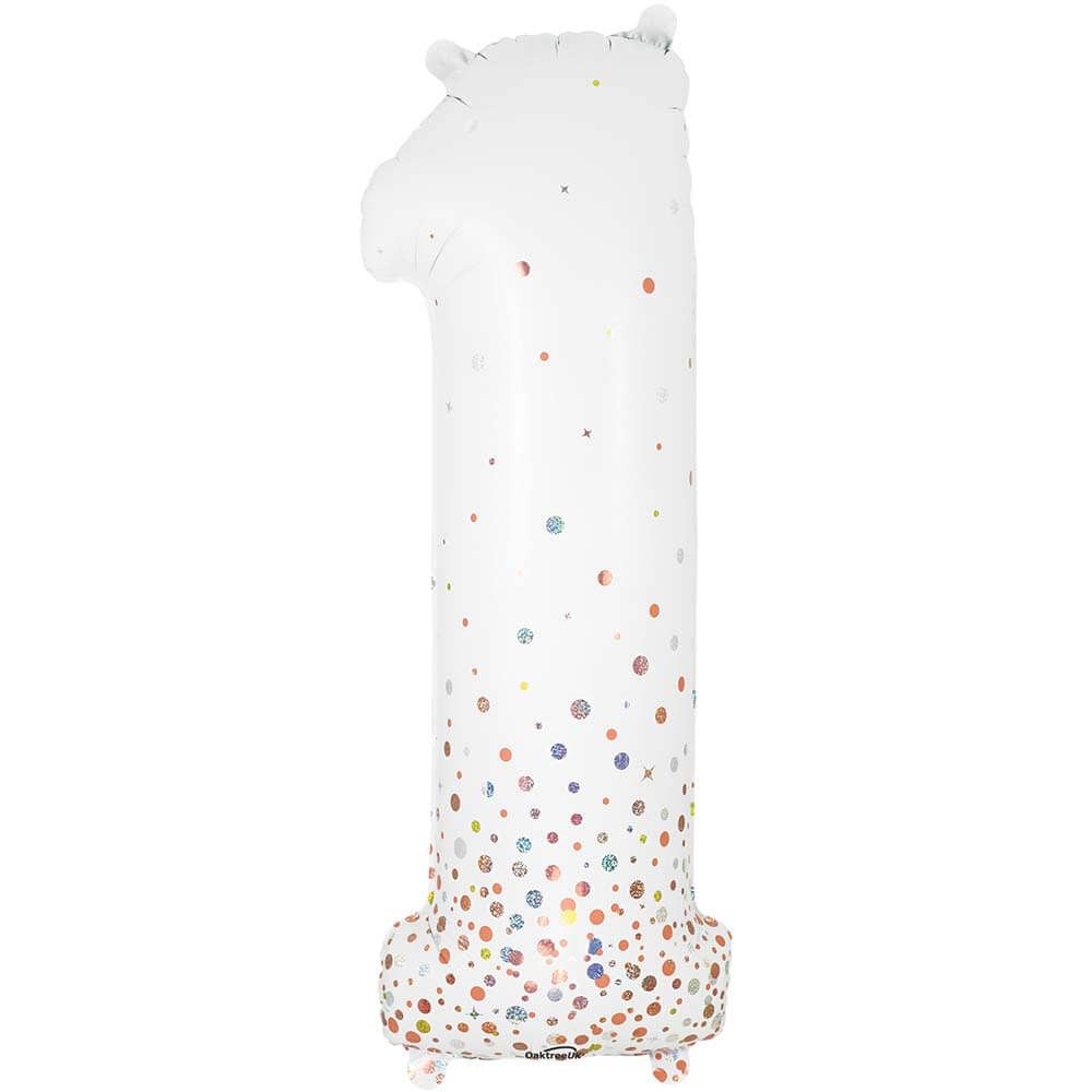 34 inch NUMBER 1 - OAKTREE - SPARKLING FIZZ HOLOGRAPHIC WHITE | USA Decoration®