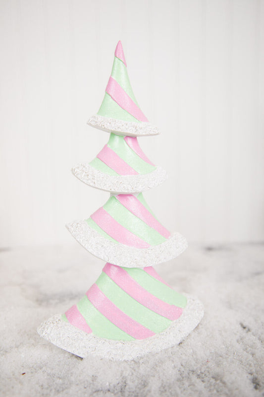 11.6” Resin Pastel Peppermint Layer Tree Colorful Holiday Table Décor