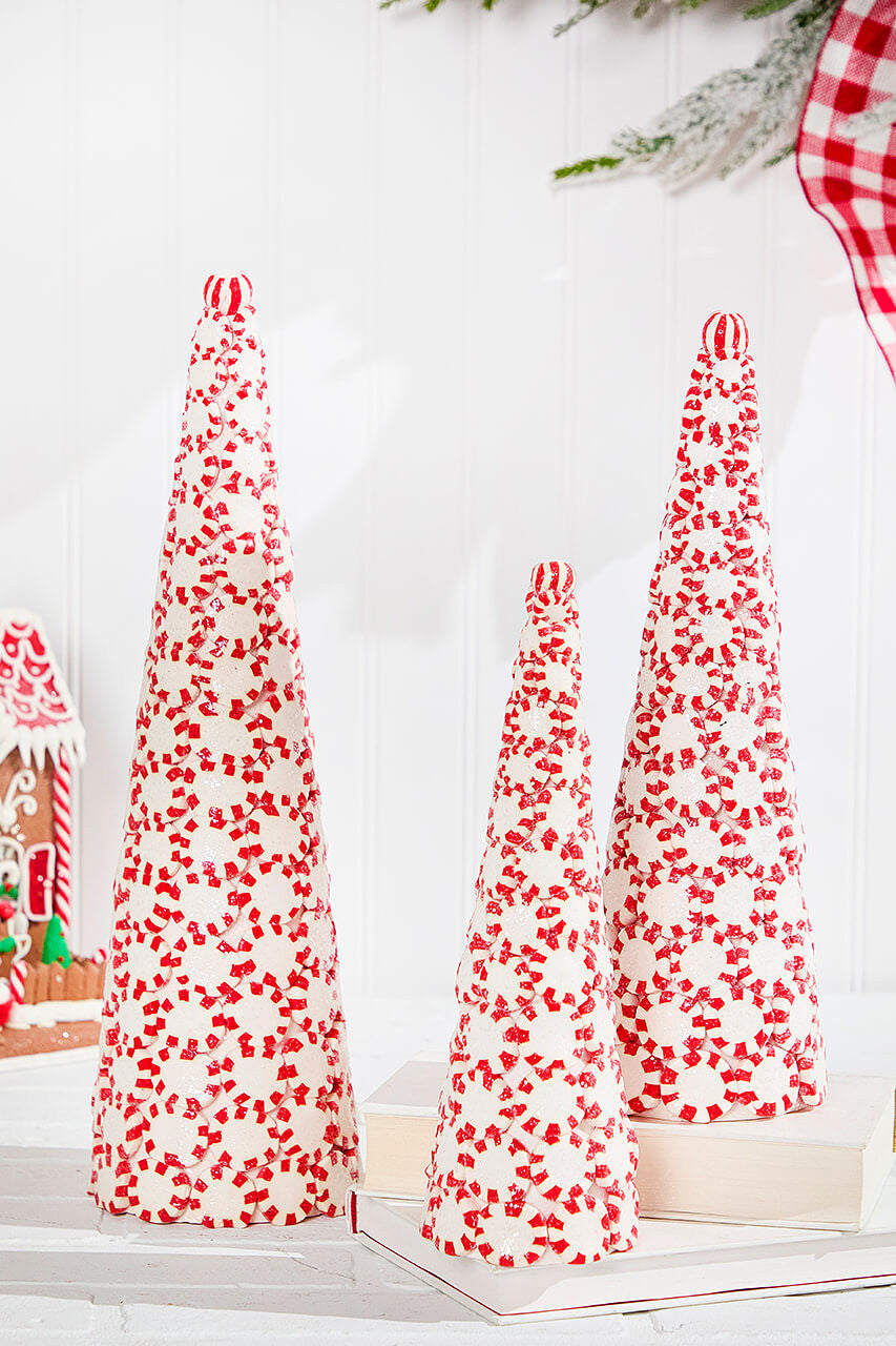 10.5" - 16.5" Clay Dough Peppermint Candy Trees Set of 3 Festive Holiday Decor