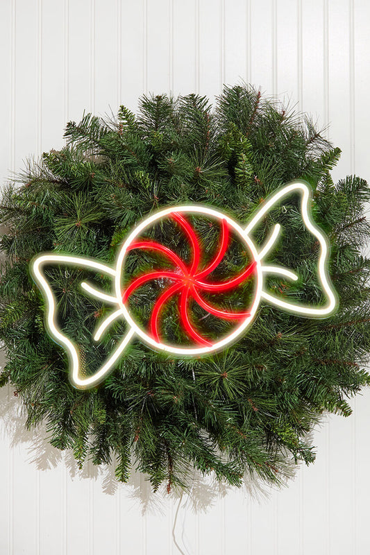 10.6" Peppermint Round Candy LED Neon Sign Festive Christmas Wall Light Decoration