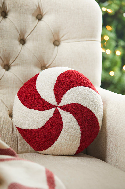 Peppermint Round Pillow 11" x 11" Christmas Holiday Decoration