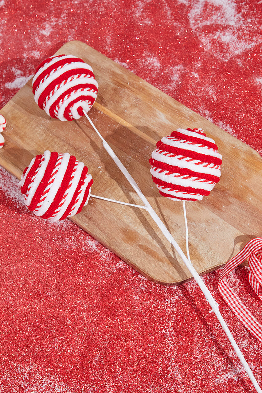 24? Red & White Peppermint Ball Spray Candy-Themed Holiday Accent