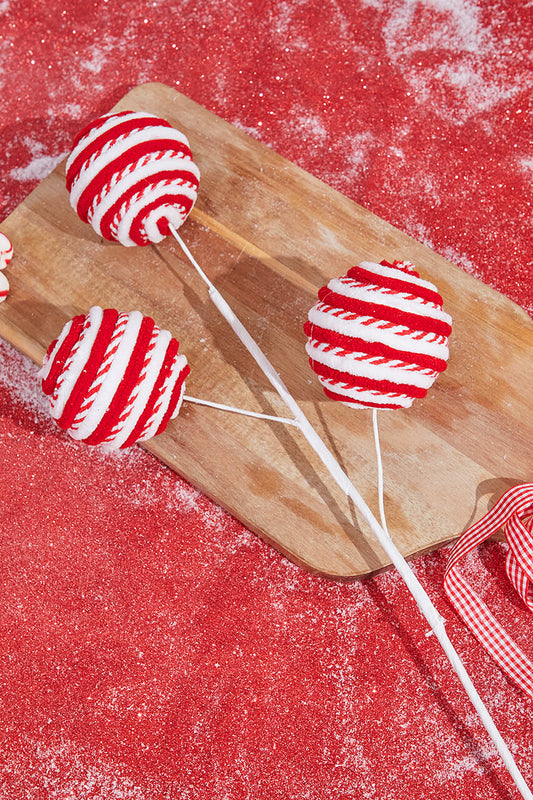 24? Red & White Peppermint Ball Spray Candy-Themed Holiday Accent