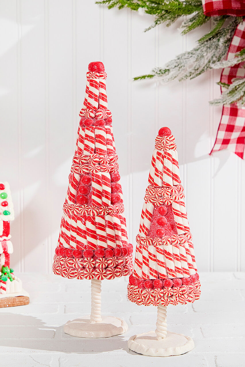 Red & White Clay Dough Candy Tree Set of 2 Festive Holiday Decor