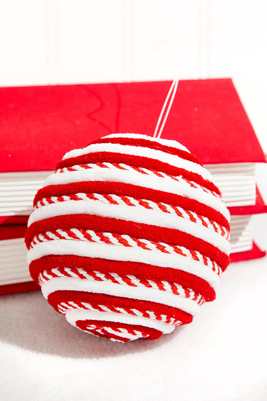 4" Red and White Peppermint Stripe Ball Ornament Festive Holiday Decor