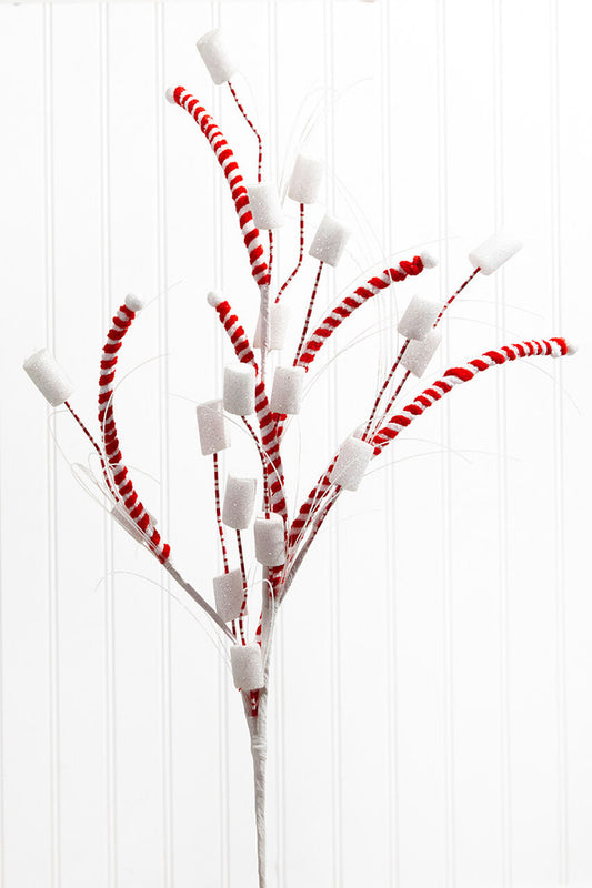 Peppermint Stick Marshmallow Spray 34 Inch Red White Christmas Decoration