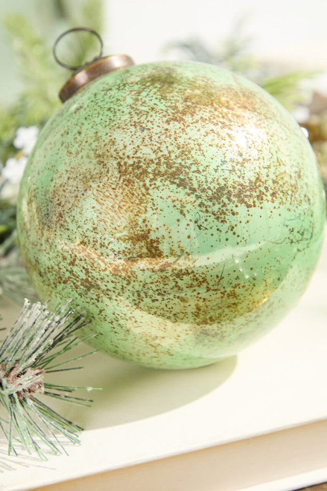 4 Inch Spruce Antique Finished Glass Ball Ornament Christmas Decoration
