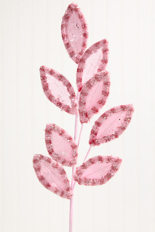 27" Candy with Snowglitter Leaf Spray in Pink and Red