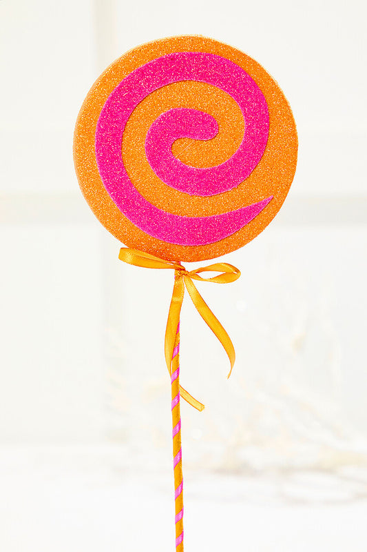 17 Orange & Pink Lollipop Pick Whimsical Candy Themed Holiday Decoration