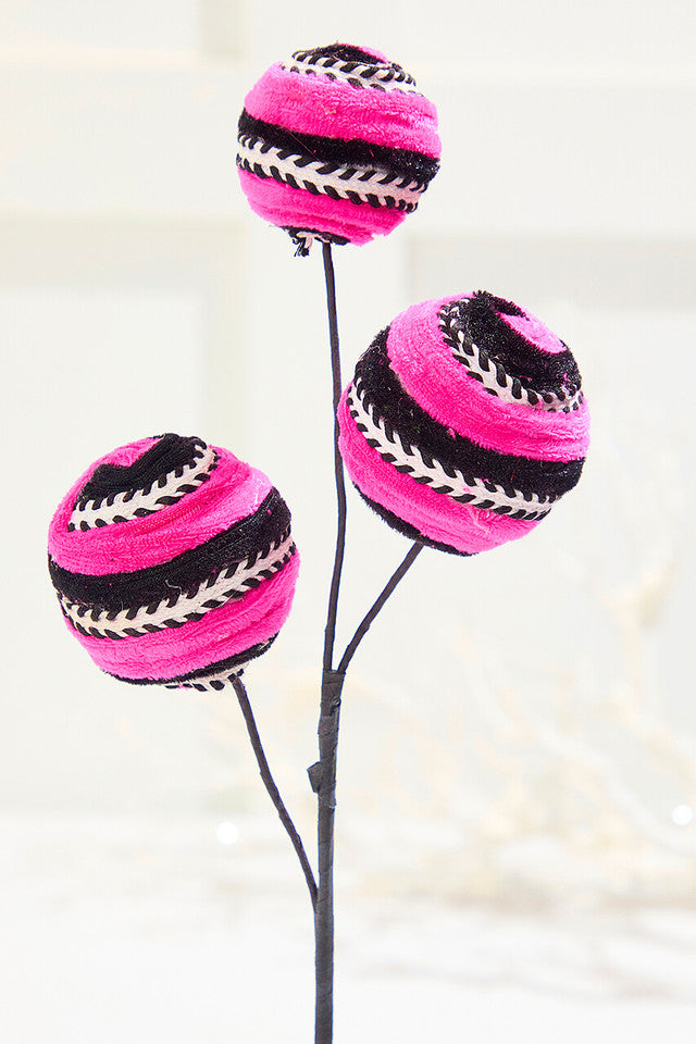 17" Velvet Stripe Ball Spray Pink Festive Halloween & Holiday Accent