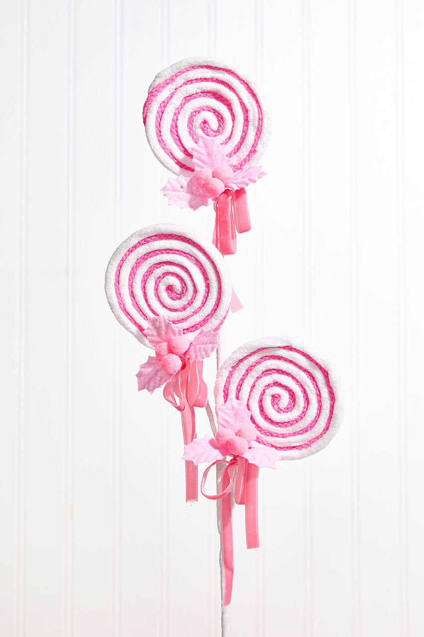 24” Pink Lollipop Spray Artificial Candy Christmas Pick for Holiday Tree and Festive Décor