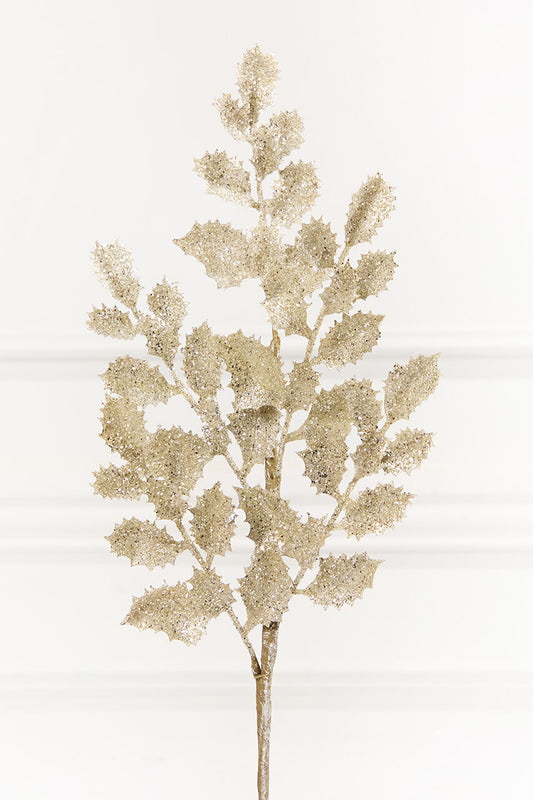 23" Platinum Shimmer Metallic Holly Elegant Artificial Christmas Stem for Holiday Arrangements and Winter Décor