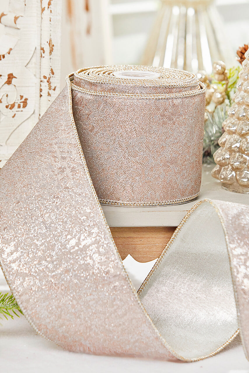 4 Inch x 10 Yard Platinum Rebecca Jacquard Metallic Ribbon Holiday Decoration