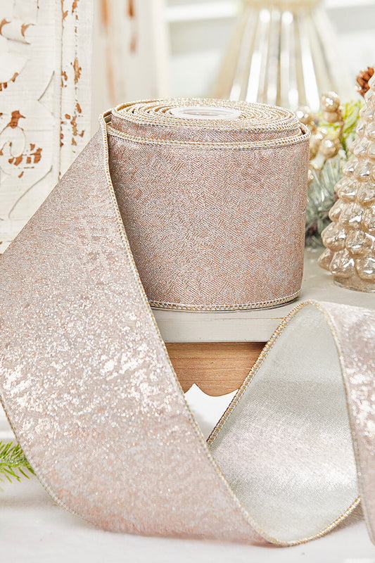 4 Inch x 10 Yard Platinum Rebecca Jacquard Metallic Ribbon Holiday Decoration