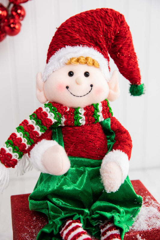 32” Fabric Sitting Christmas Candy Elf Festive Holiday Plush Decoration