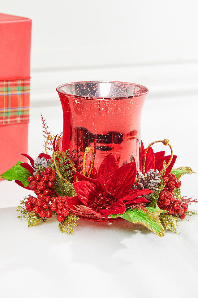 Poinsettia and Pine Centerpiece 6 Inch Holiday Table Decoration