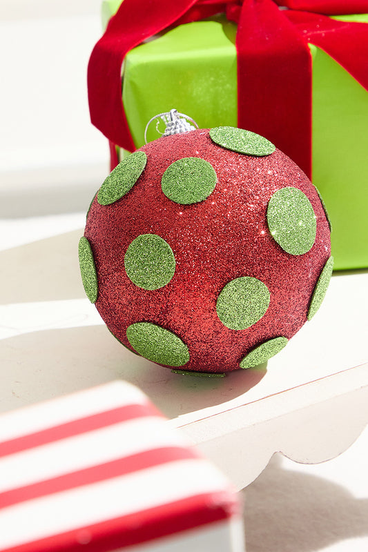 5? Polka Dot Ball Ornament Glittery Holiday Tree Accent