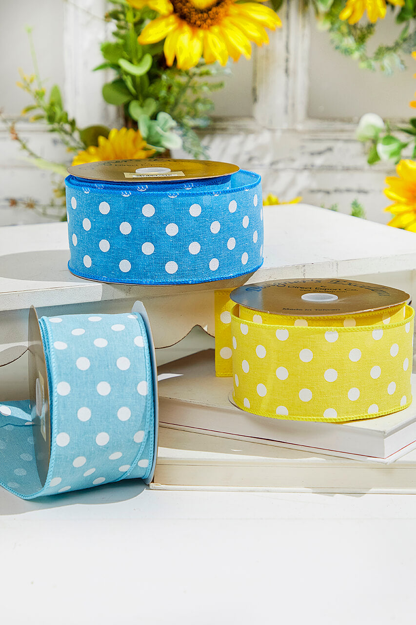 2.5" x 10 Yards Light Blue Polka Dot Ribbon