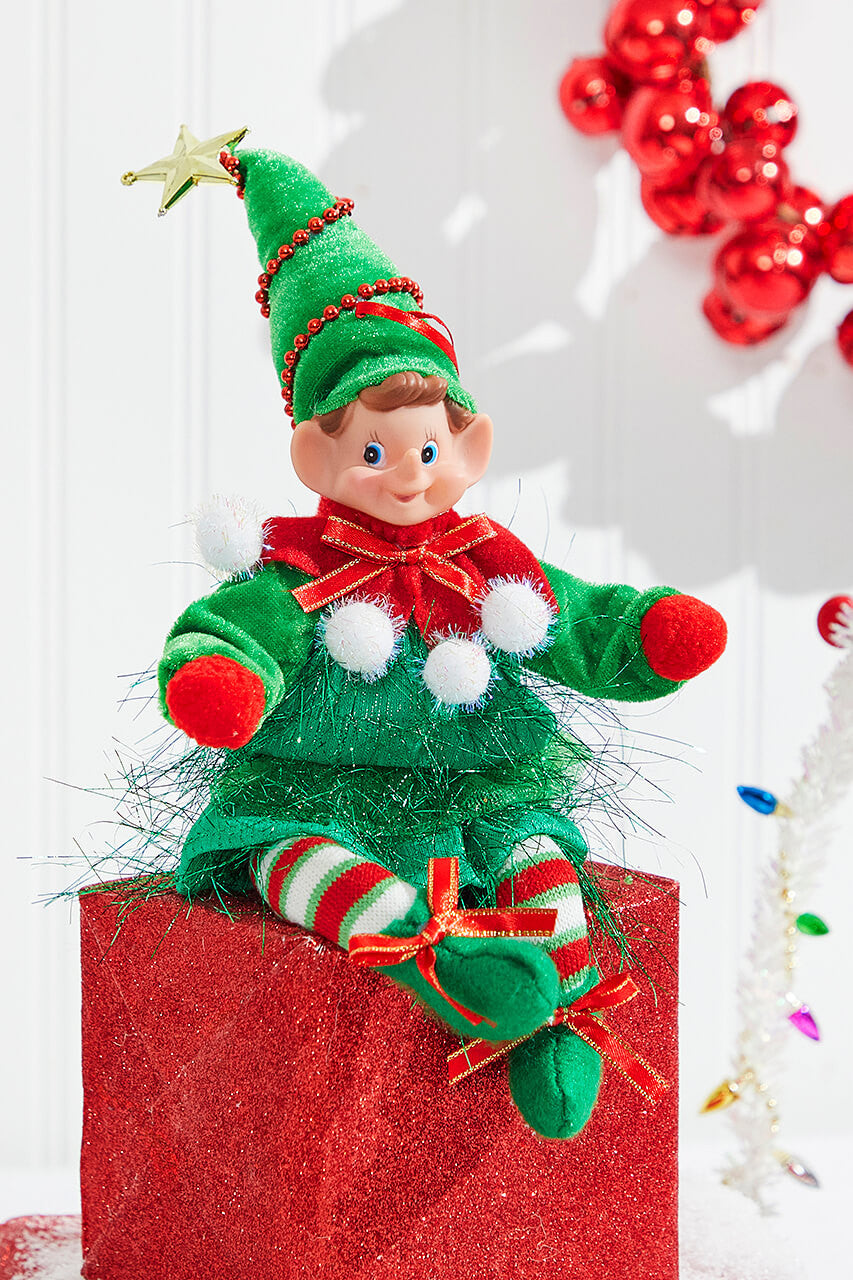 11? Bendable Elf Ornament with Pom-Pom Flexible Holiday Decor