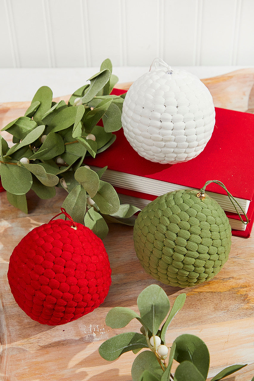 Knit Pom Pom Ball Ornament 4 Inch Christmas Tree Decoration