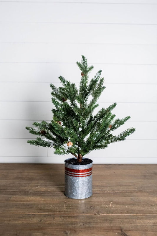24” Farmhouse Potted Snowy Pine Tree Rustic Winter Holiday Decor