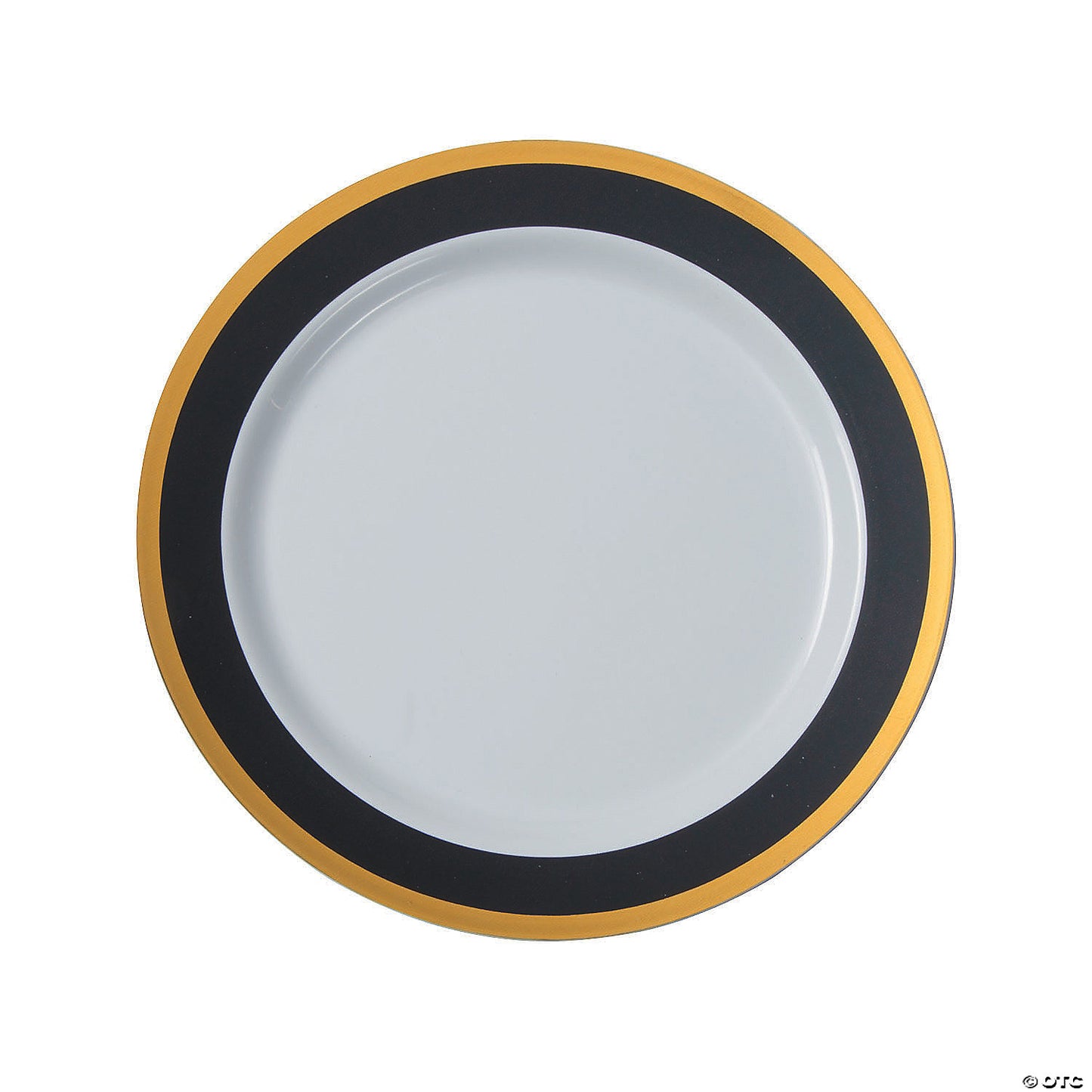 Premium Black & White Plastic Dinner Plates with Gold Border - 25 Ct.