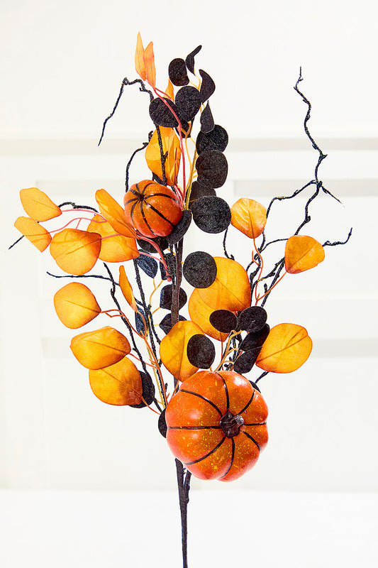 32" Pumpkin Eucalyptus Spray Fall Floral Pick for Wreaths, Centerpieces & Arrangements
