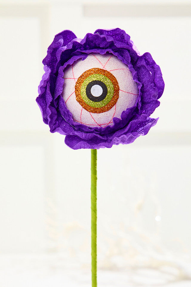 21" Purple Eyeball Flower Stem Spooky Halloween Floral Accent