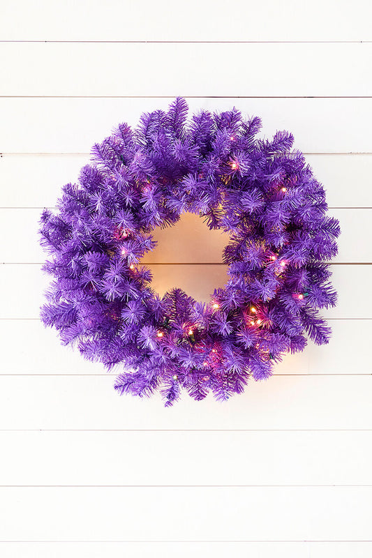 24" Purple Wreath with LED Lights Holiday Decoration