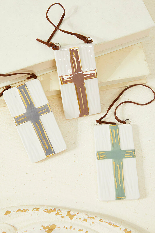 Raised Cross Ornament Christmas Decoration in Rose Lavender and Teal