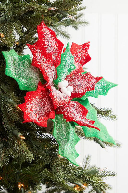 9" x 12" Red and Green Poinsettia Stem Classic Holiday Floral Pick